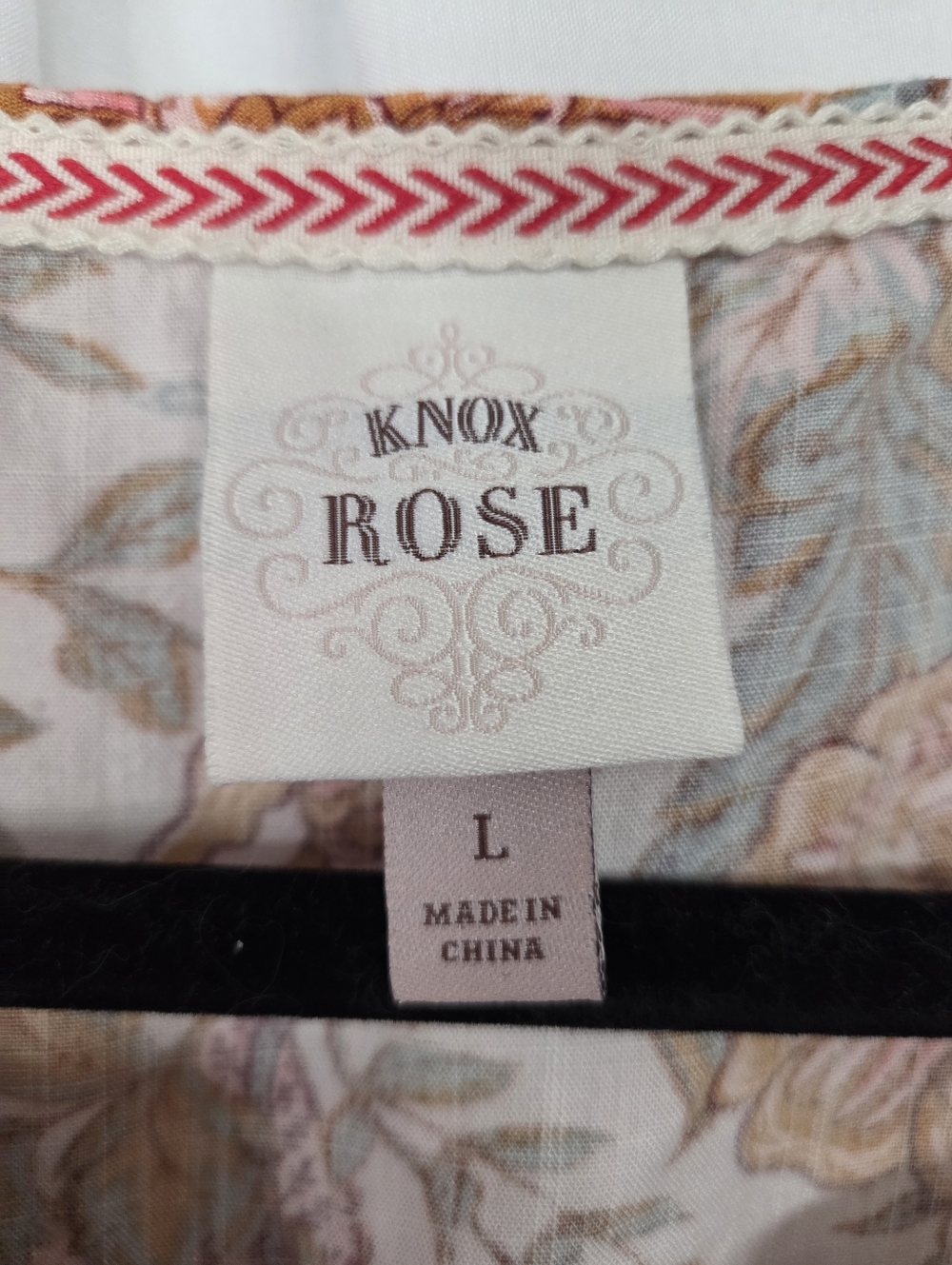 Knox Rose Pink/Blue/ Orange Floral Henley Blouse Relax Fit Top Size L - Picture 4 of 7